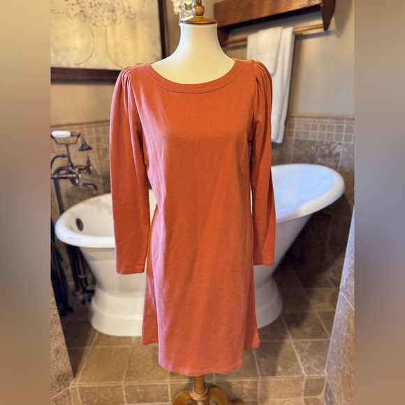 ANN TAYLOR LOFT PUFF SLEEVE SWEATSHIRT Cotton DRESS Auburn Size 6 - Picture 5 of 7